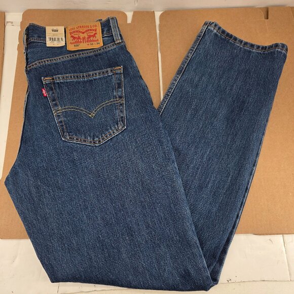 Levis 550 Jeans Mens 33x34 Blue Relaxed Fit Straight Medium Wash Denim Pants NEW - Picture 1 of 6